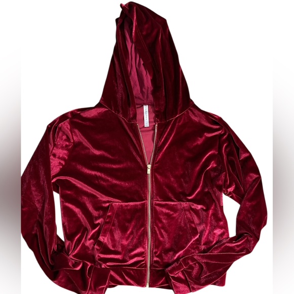 A387 FABLETICS 3 PC SET Velour Sports Bra Leggings Jacket Cherry Maroon Sz XL - Picture 5 of 9